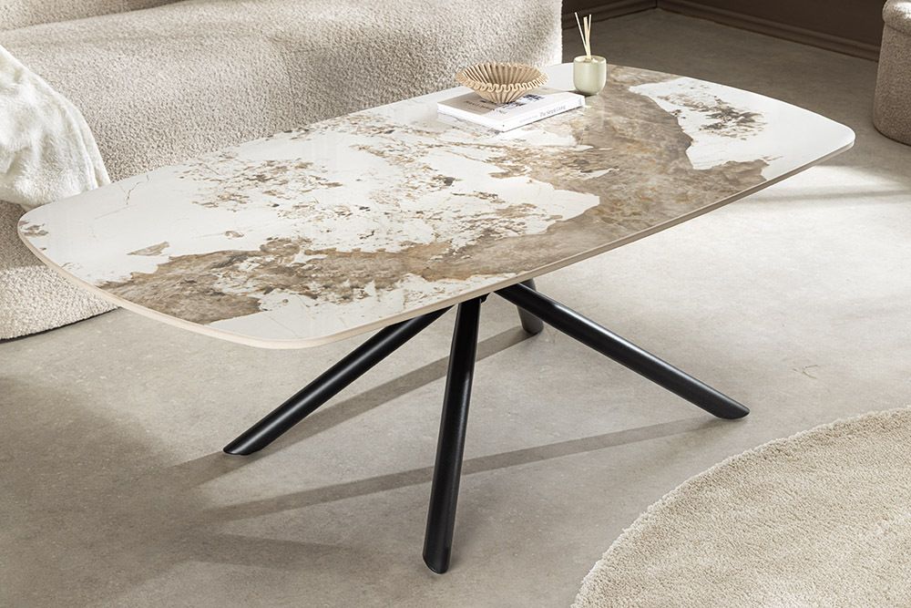 Design Couchtisch OSAKA 110cm weiß schwarz Pandora Keramik mit Sterngestell