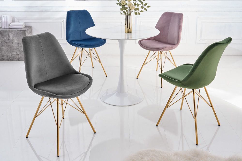 Design Stuhl SCANDINAVIA MEISTERSTÜCK dunkelgrau Samt goldene Beine