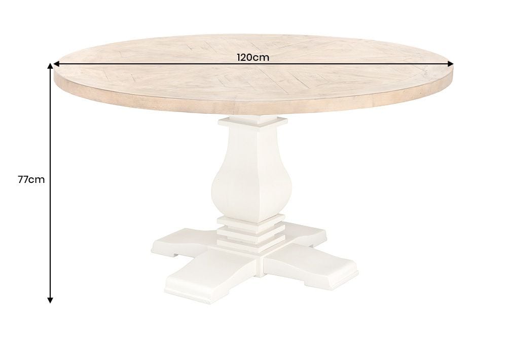 Runder Esstisch HAMPTONS 120cm hellbraun creme recycelte Pinie Massivholz