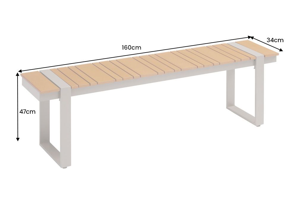 Moderne Outdoor Sitzbank TAMPA LOUNGE 160cm greige natur
