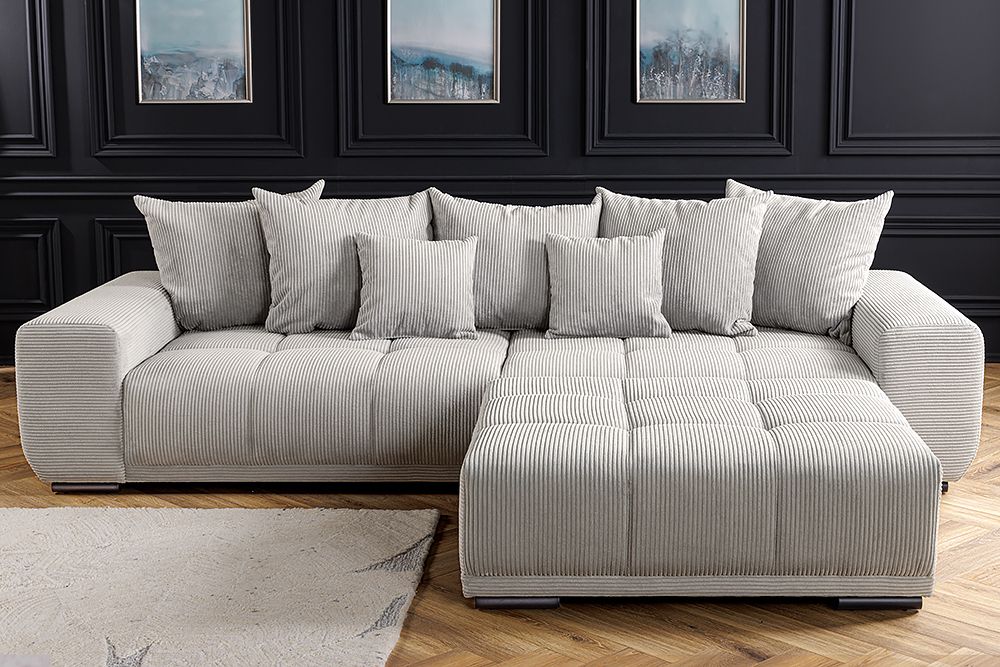 Modernes XXL Sofa ELEGANCIA 285cm champagner beige Cord inklusive Kissen Bigsofa