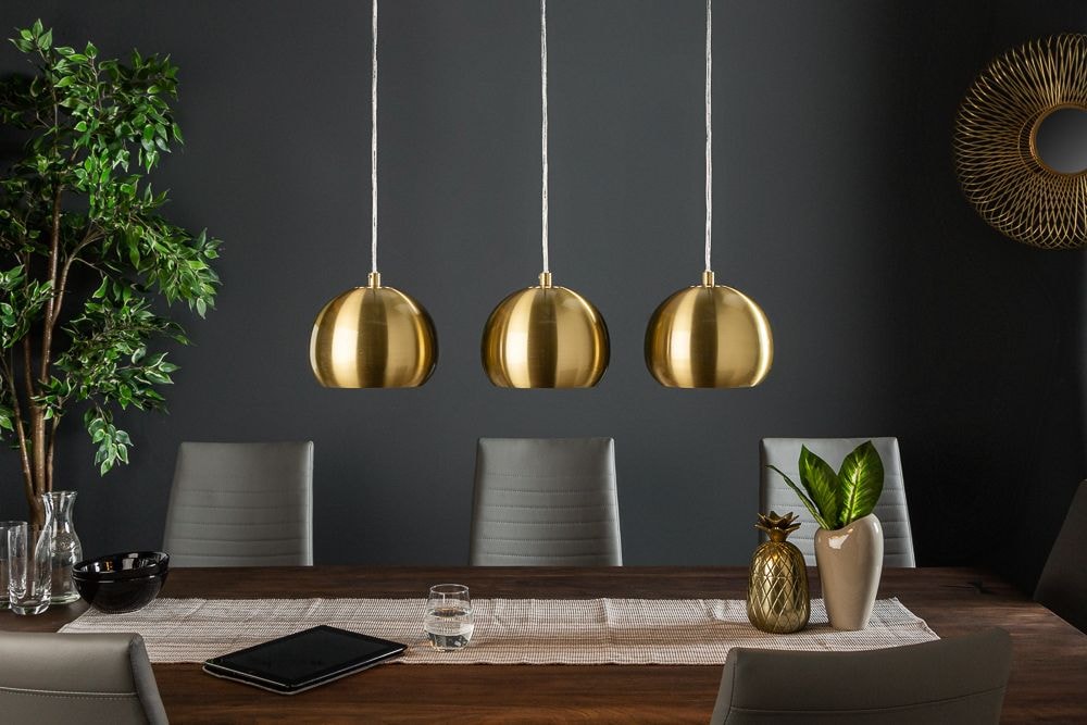 Moderne 3er Hängeleuchte GOLDEN BALL gold Hängelampe höhenverstellbar