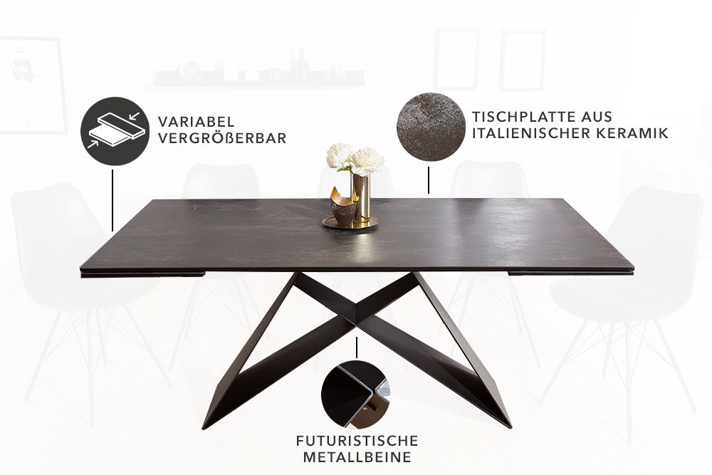 Ausziehbarer Esstisch PROMETHEUS 180-220-260cm Lava Keramik made in Italy