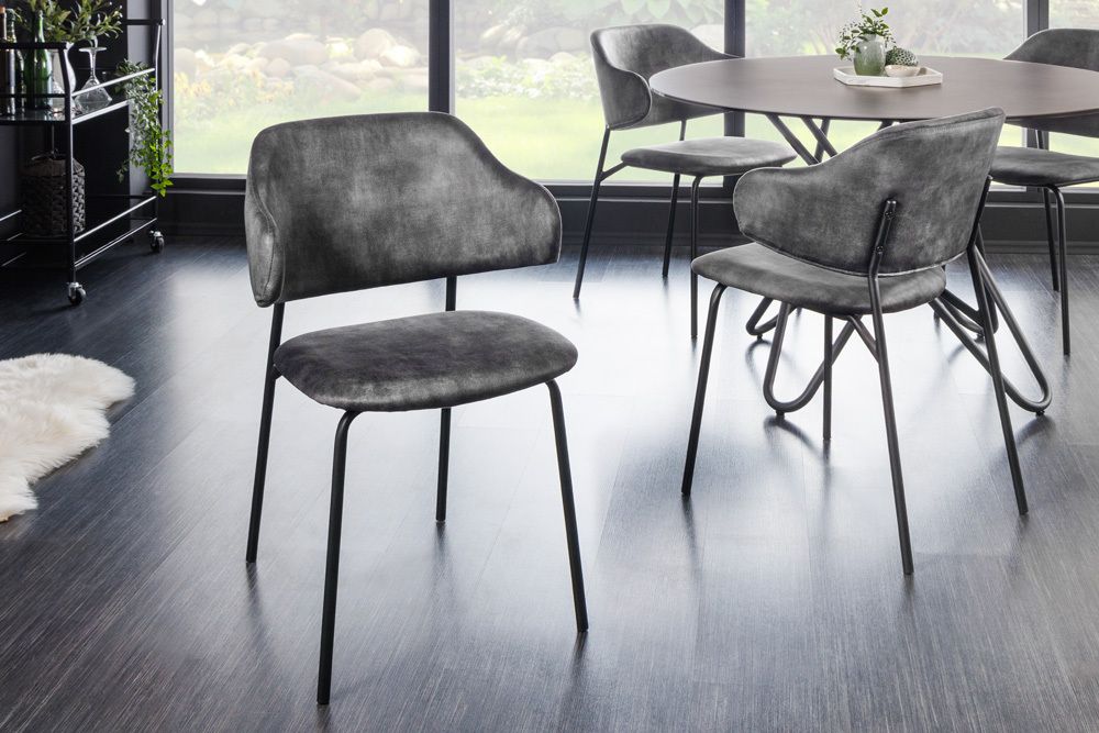 Design Stuhl VOGUE grau Samt schwarze Metallbeine