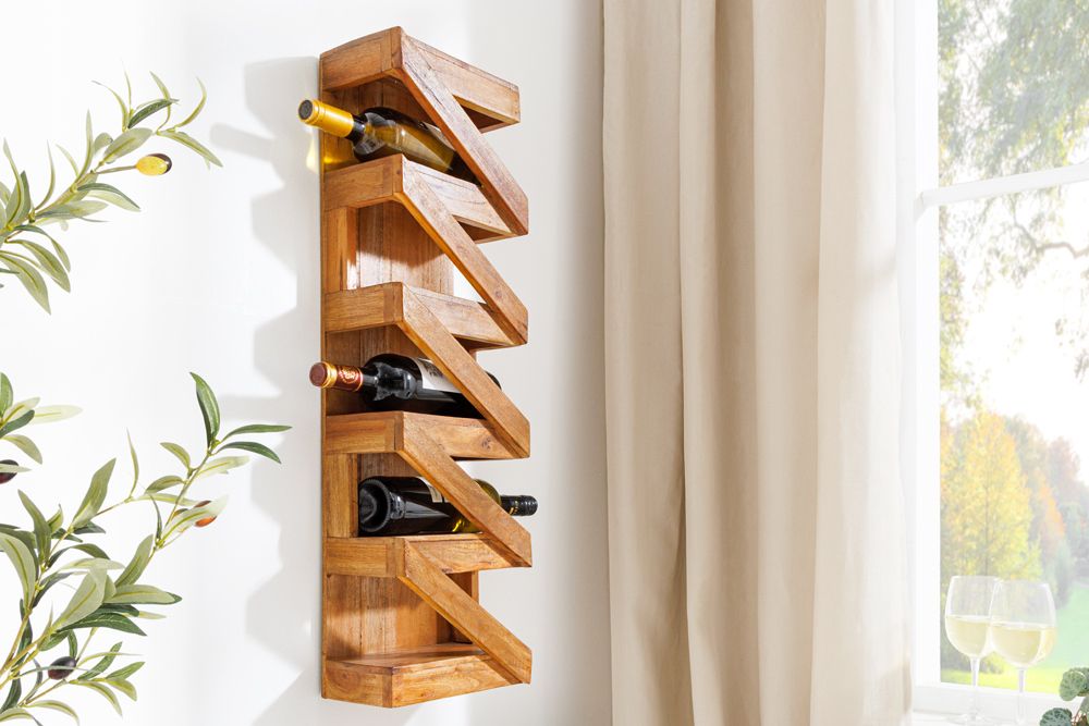 Massives Weinregal MAKASSAR 80cm recyceltes Teakholz für 5 Flaschen Wandregal