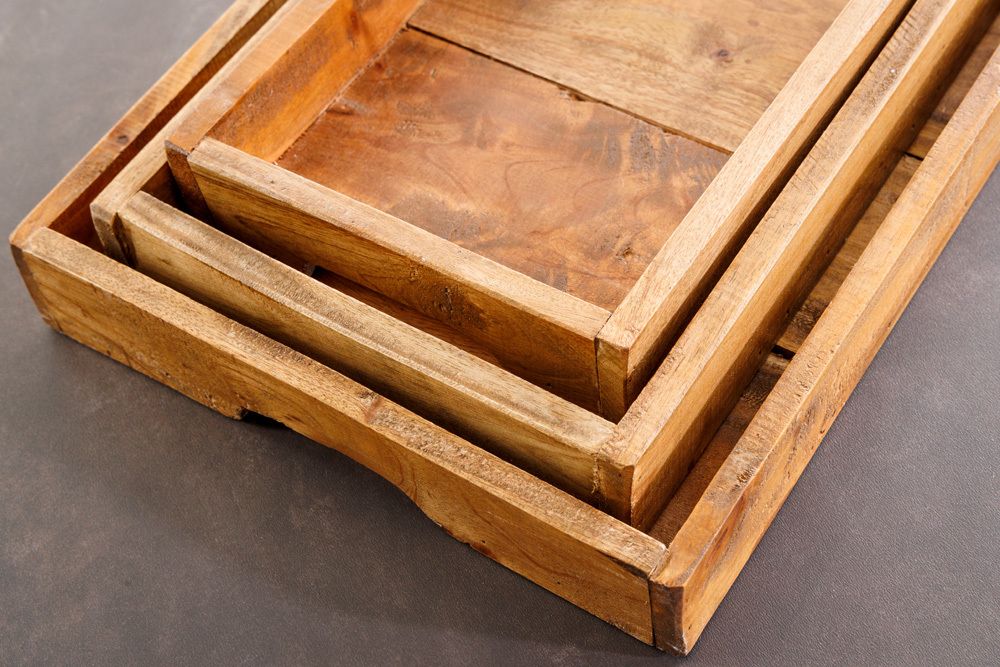 Massives 3er Set Tablett HEMINGWAY 45cm recyceltes Mahagoniholz handmade Servierbrett