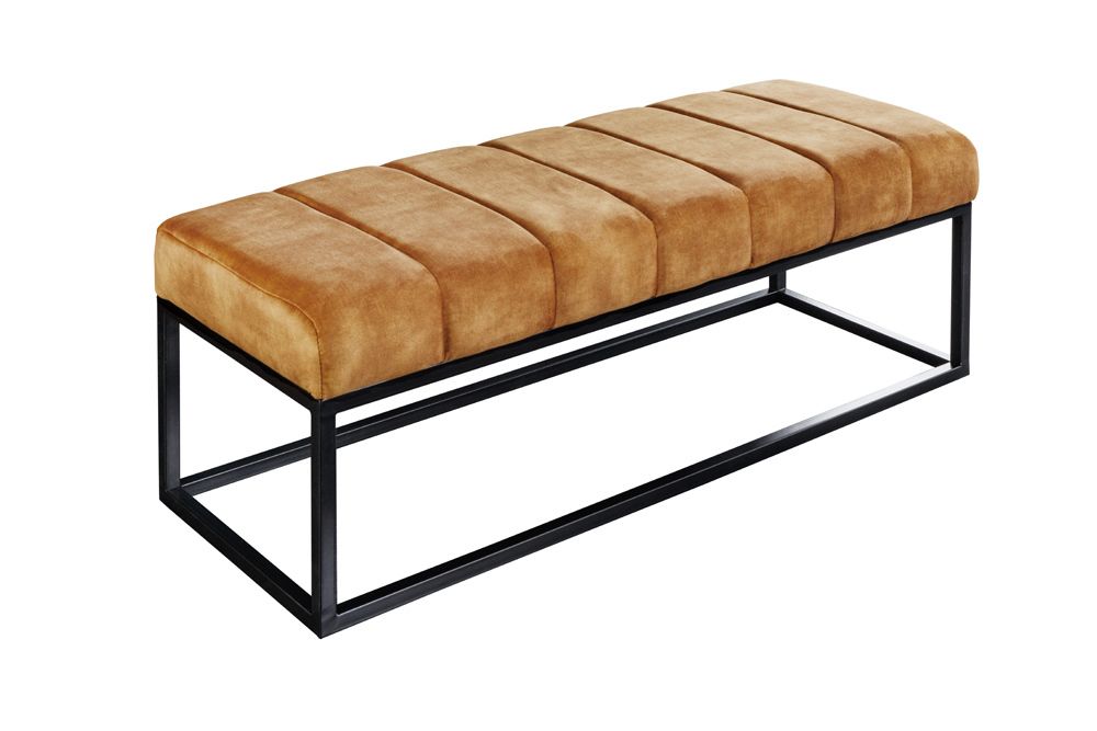 Moderne Sitzbank PETIT BEAUTÉ 110cm senfgelb Samt schwarzes Metallgestell