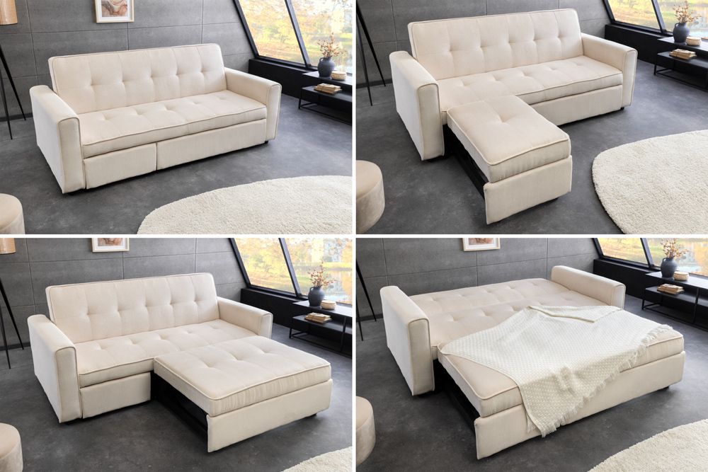 Ausziehbares Schlafsofa SMART 180cm beige Cord 2-Sitzer Couch mit Nosagfederung