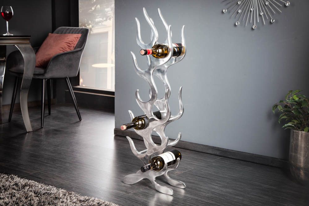 Modernes Weinregal FLAME 93cm silber für 9 Flaschen Flaschenhalter