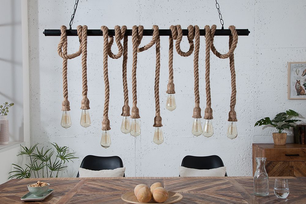 Maritime Hängeleuchte SEVEN SEAS II 120cm Seil Lampe mit 10 Leuchten