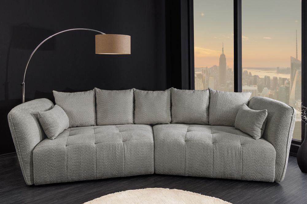 Modernes Big Sofa ROYAL 295cm grau Bouclé Federkern XXL-Couch inkl. Kissen
