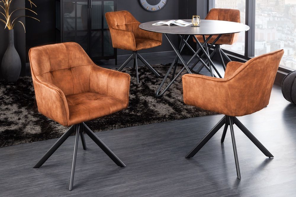 Design Stuhl LOFT rost braun Samt drehbar Metallgestell schwarz mit Armlehne