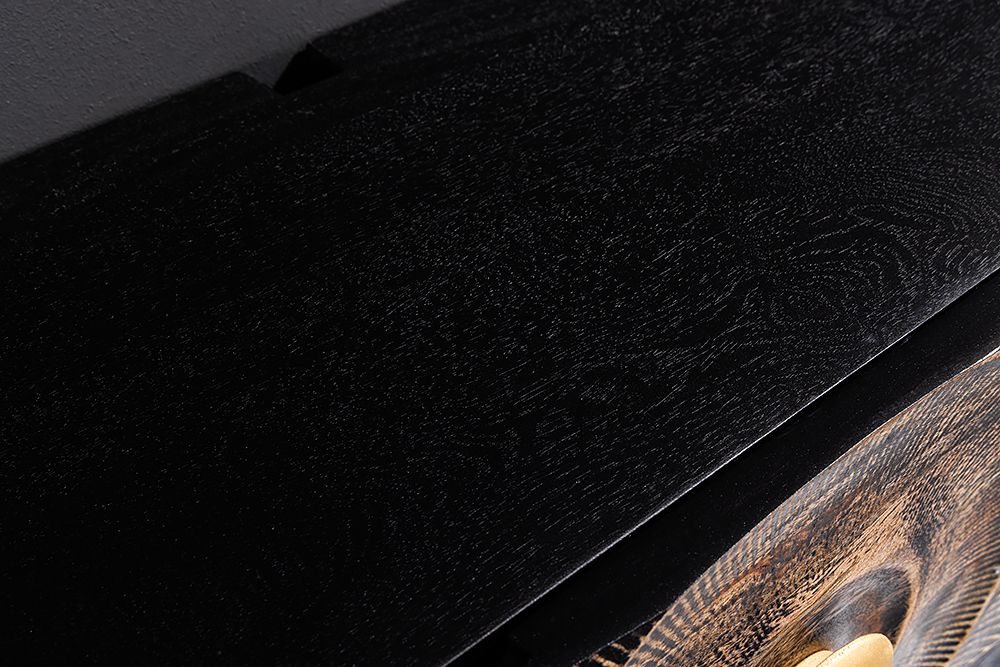 Hängendes TV-Lowboard GOLDEN SUNSET 160cm Mangoholz schwarz mit 3D Schnitzereien gold handmade