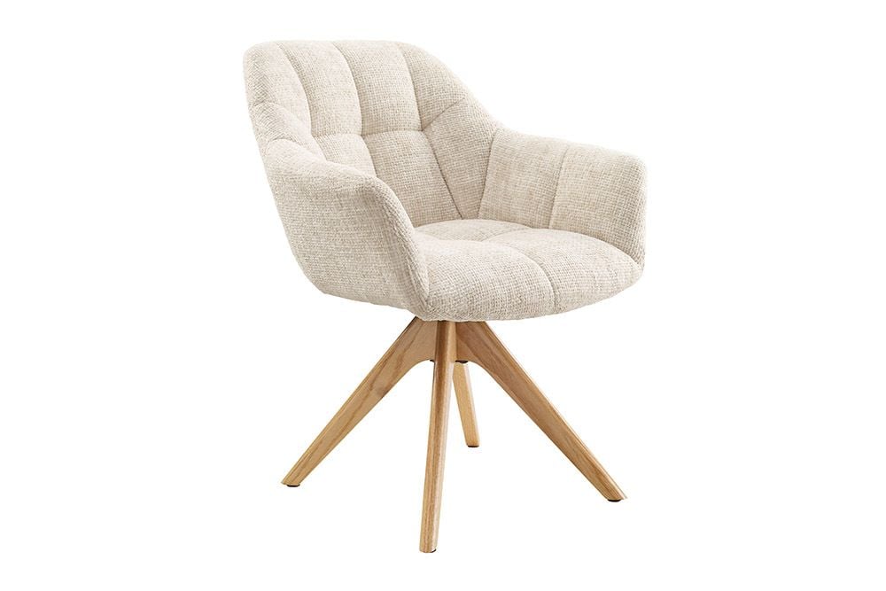 Drehbarer Stuhl PAPILLON champagner beige Chenille Cremona Eiche Massivholz