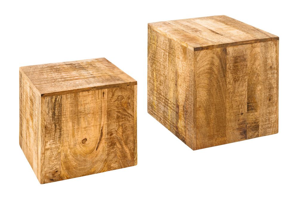 Massives 2er Set Beistelltisch CURACAO 45cm natur Mangoholz Würfel handmade Couchtisch