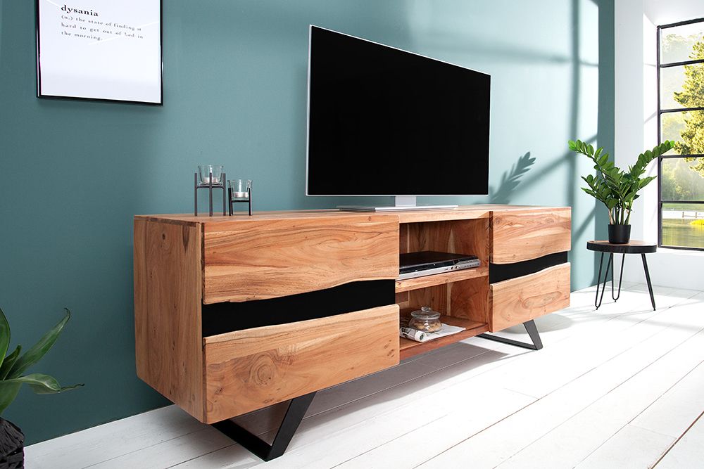 Massives TV-Board AMAZONAS 160cm Akazie Metall Lowboard Baumkante