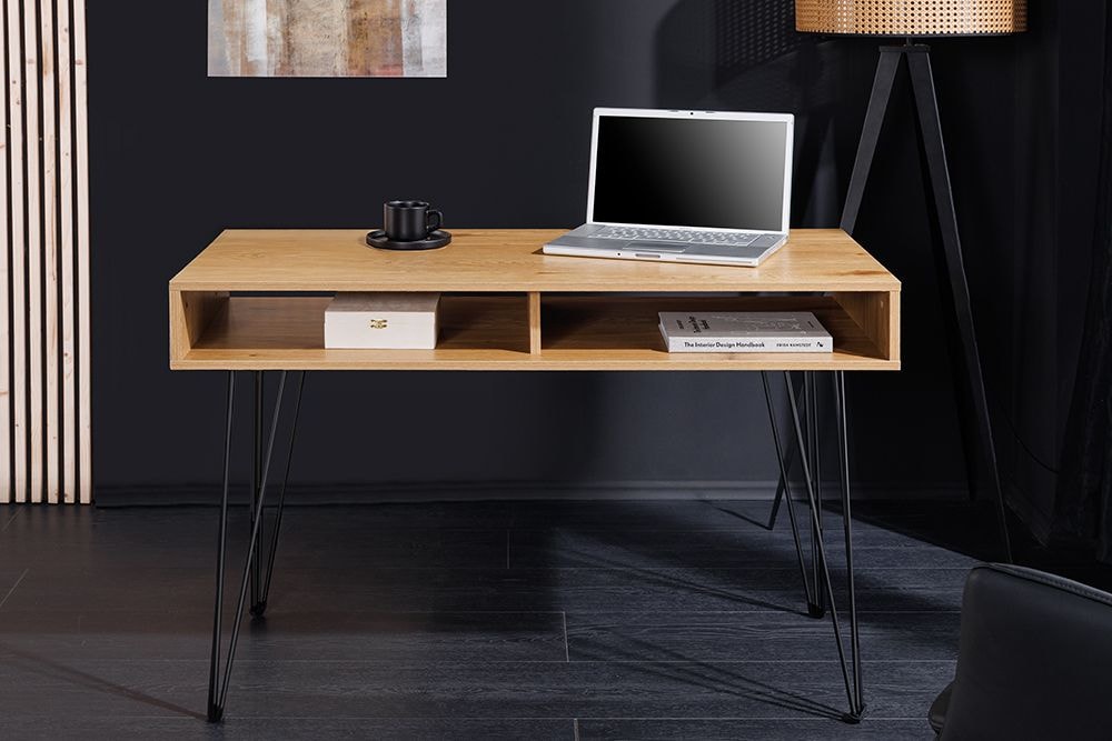 Industrial Schreibtisch STUDIO 110cm natur Eiche Laptoptisch Hairpin Legs Stauraum