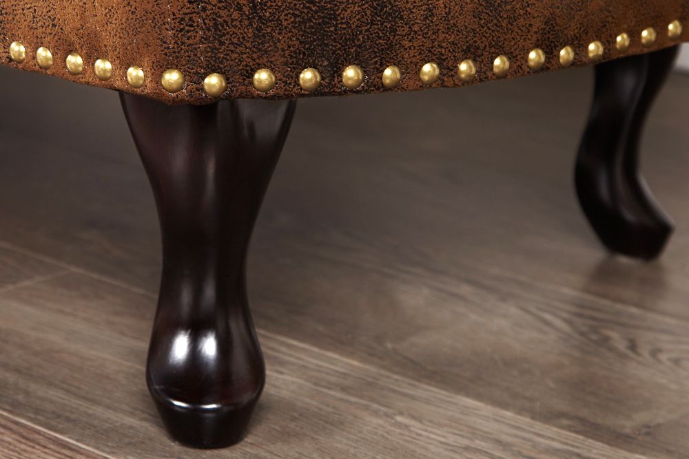 Chesterfield Récamière 170cm antik braun mit Knopfheftung und Nietenbesatz