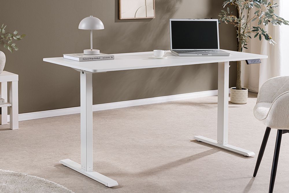 Höhenverstellbarer Schreibtisch WHITE DESK 140cm weiß Metallgestell Bürotisch