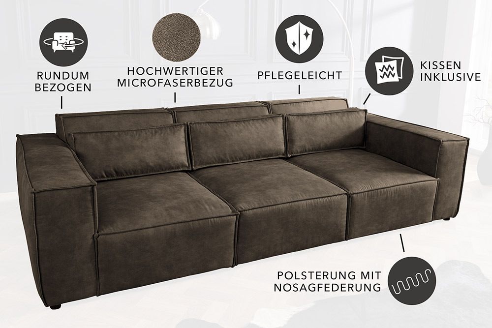Design 3-Sitzer Sofa BOSSA NOVA 260cm antik taupe Microfaser Couch Wohnzimmer