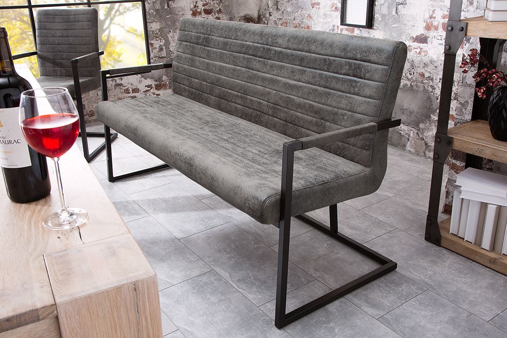 Industrial Freischwinger Bank LOFT 160cm vintage grau mit Armlehne