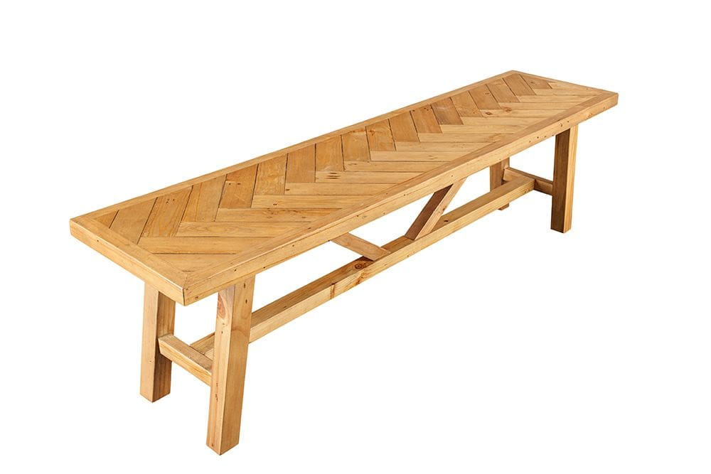 Massive Sitzbank MOSAIK 160cm natur Pinienholz recycelt
