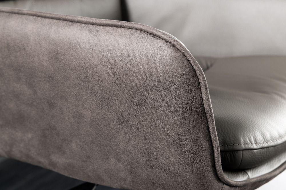Drehbarer Design Barhocker BIG GEORGE taupe Echtleder Microfaser höhenverstellbar mit Armlehnen