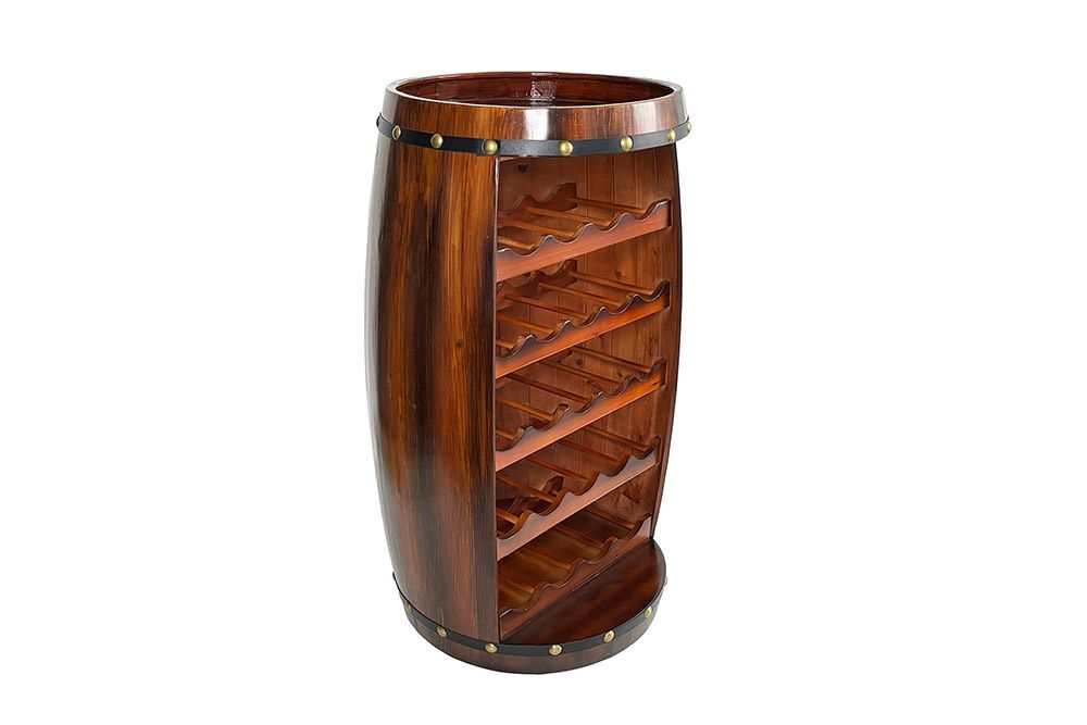 Massives Weinregal BODEGA 80cm coffee braun Pinie Fass-Bartisch für 23 Flaschen