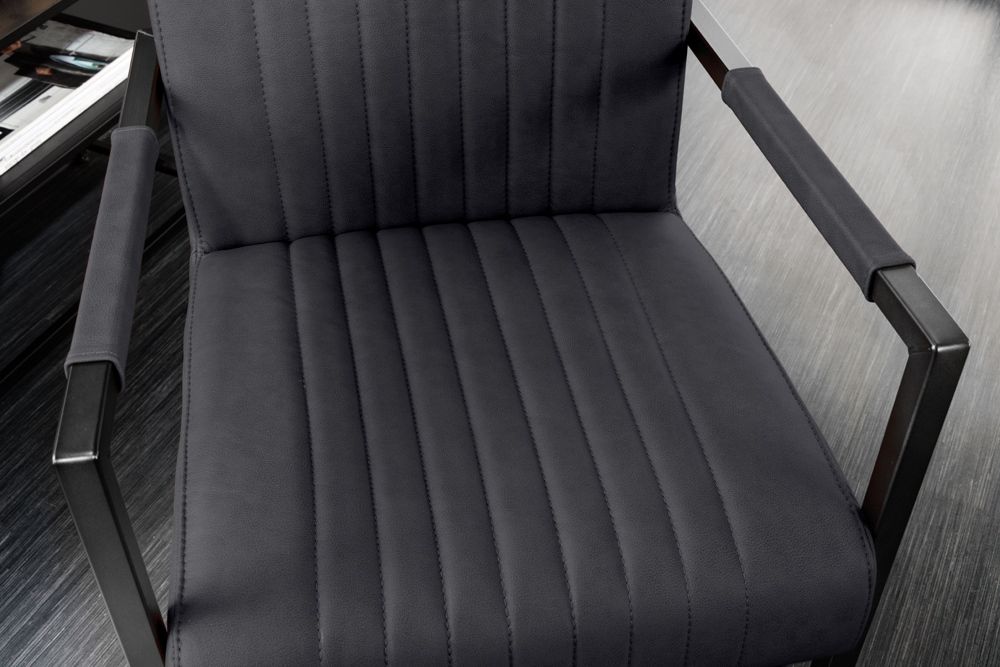 Moderner Freischwinger Stuhl BIG ASTON Echtleder schwarz Taschenfederkern Metall