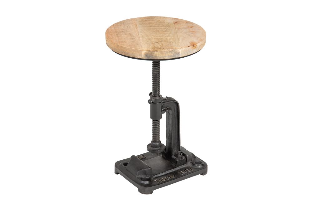 Höhenverstellbarer Beistelltisch ENGINEER 30cm Mangoholz Industrial Design massiv rund Eisen
