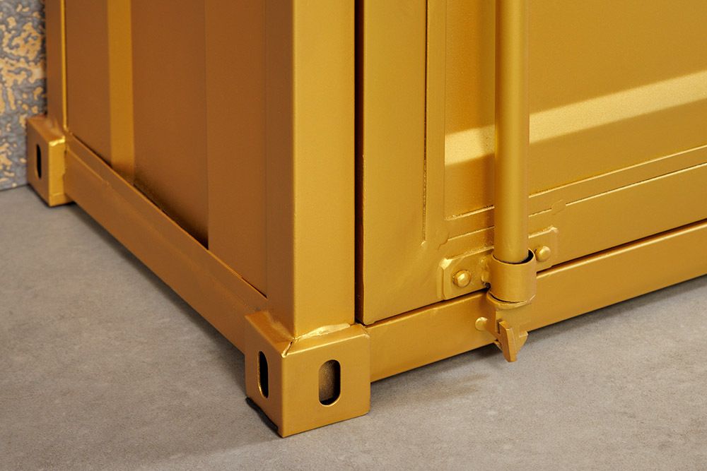 Design Aktenschrank GLOBETROTTER 180cm gold Eisen Container Upcycling Highboard