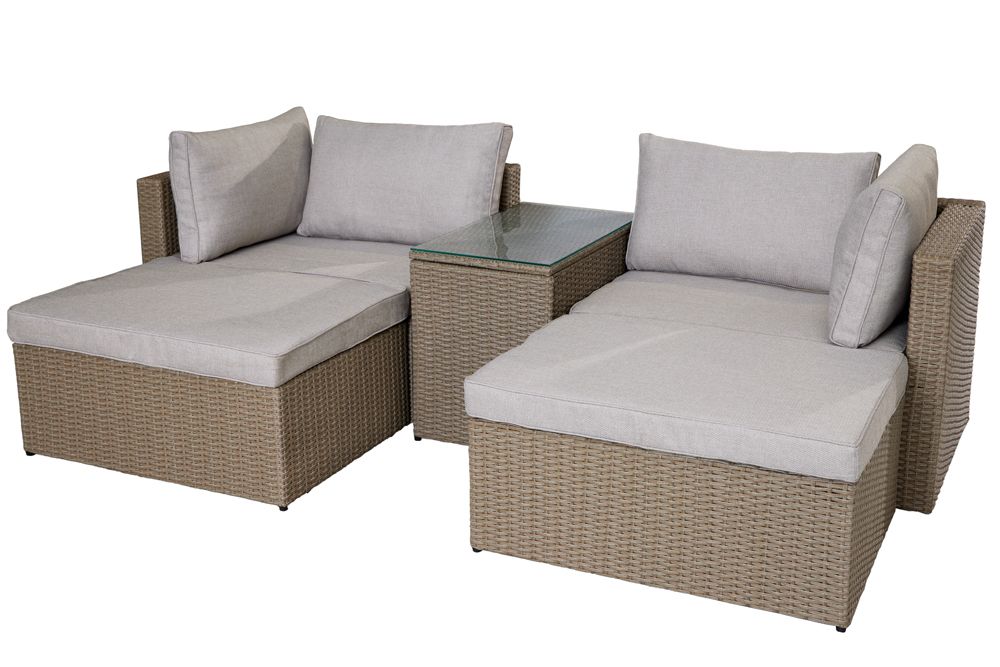 Outdoor Gartenlounge Set XXL MODULAR natur Polyrattan Sitzgruppe wetterfest inkl. Kissen