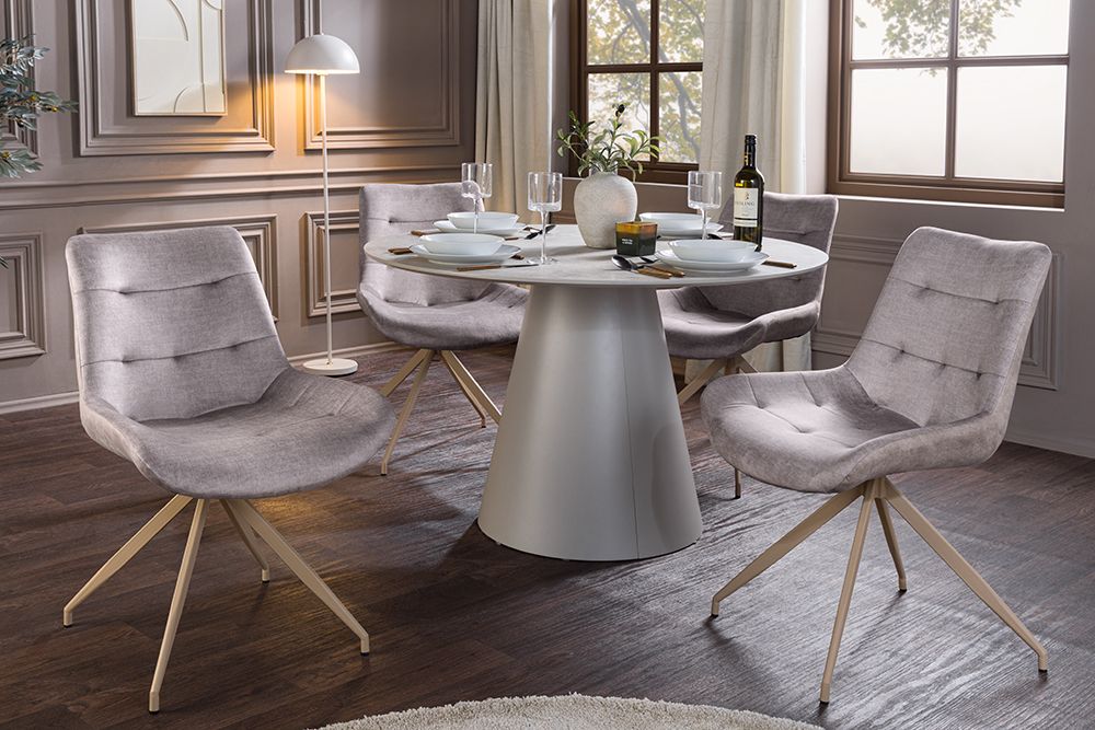 Design Stuhl DIVANI taupe Samt beiges Metallgestell