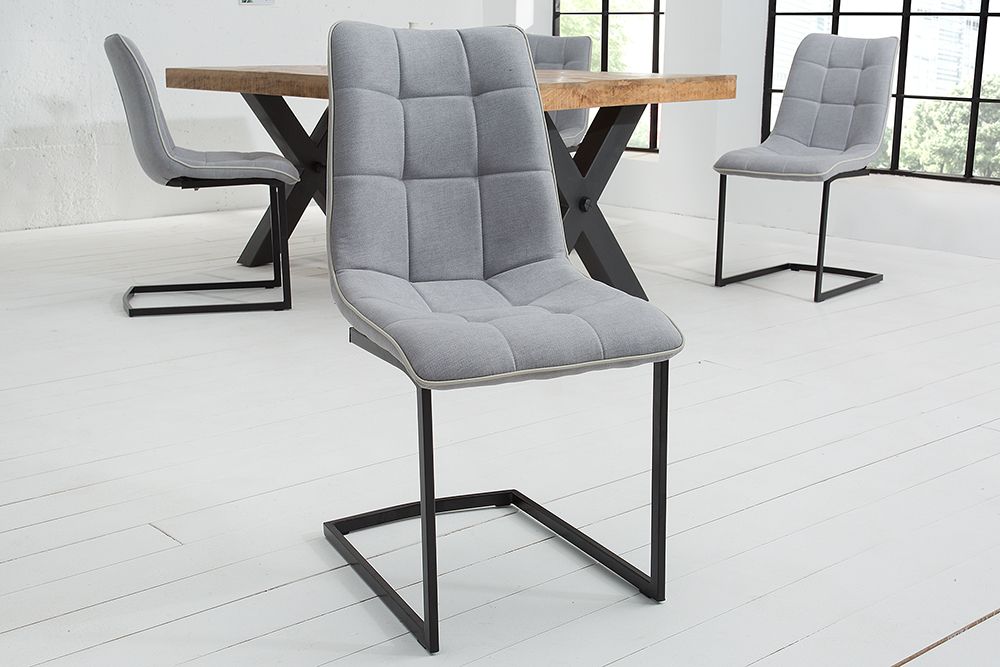 Design Freischwinger Stuhl MIAMI hellgrau Metallgestell matt schwarz