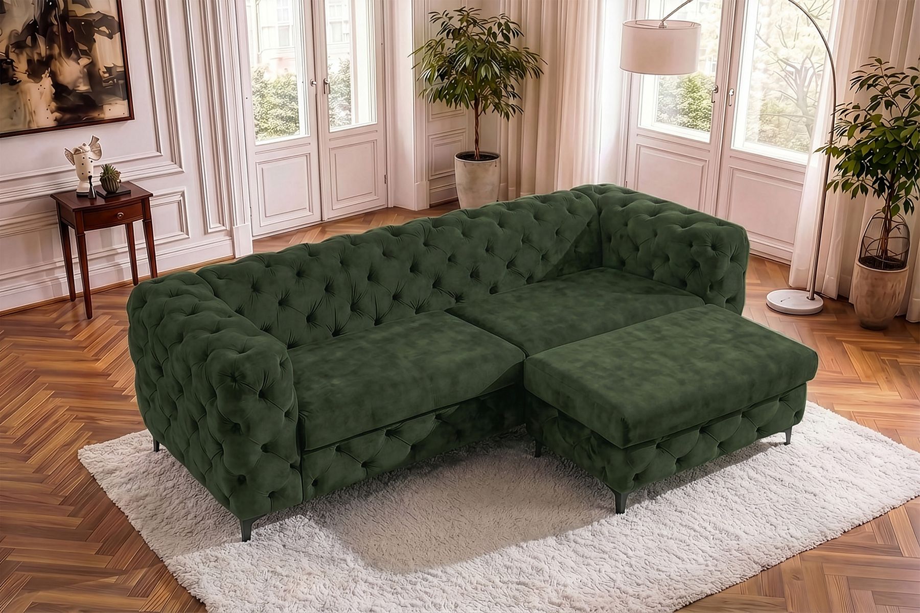 Chesterfield Sofa MODERN BAROCK 235cm grün Samt 3-Sitzer Couch Federkern