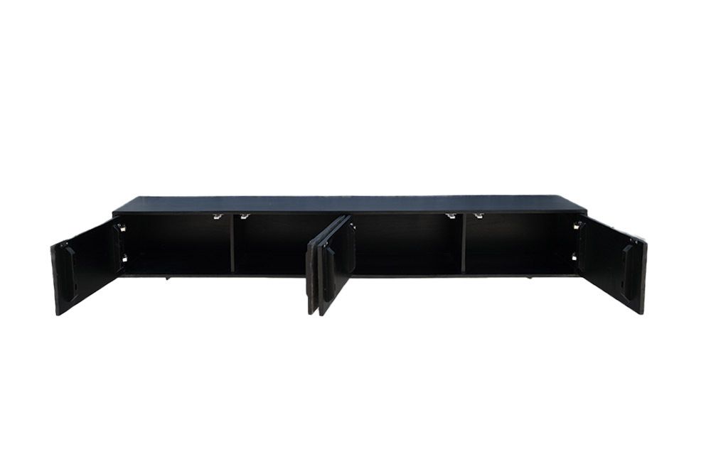 Massivholz TV-Lowboard MOUNTAIN SOUL 200cm Akazie grün bronze hängend Naturstein schwarz