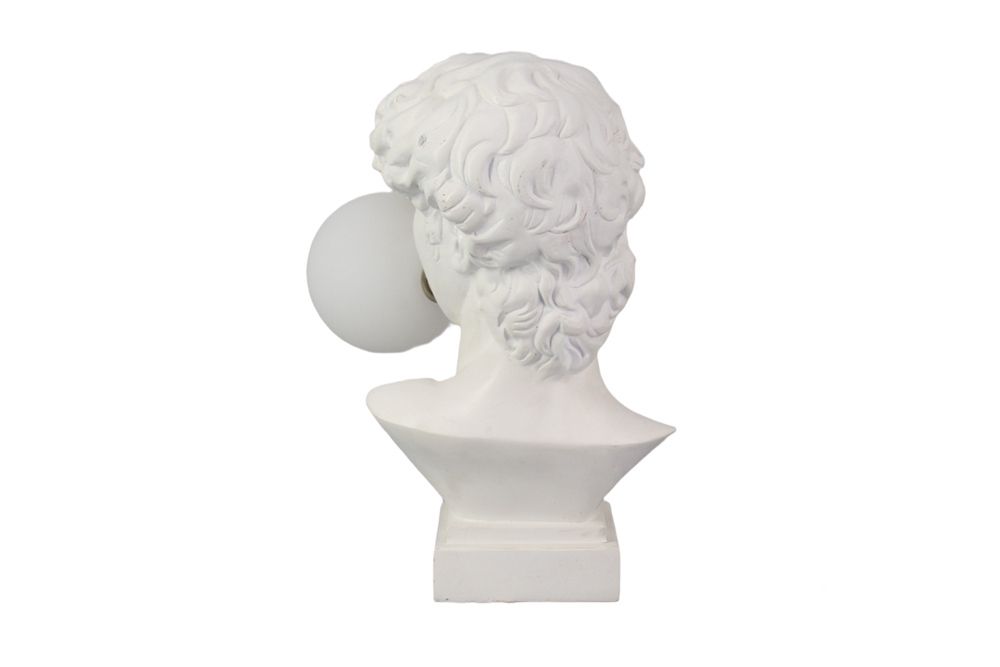 Handgefertigte Tischlampe DAVID 30cm weiß Büste mit Lampenkugel