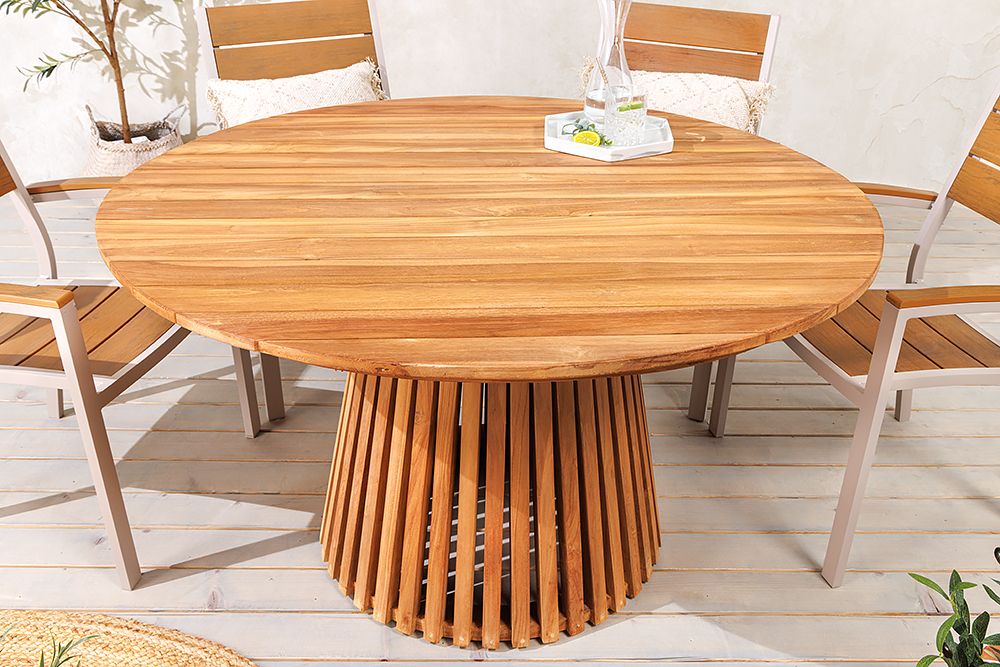 Runder Esstisch EMPIRE TEAK 120cm braun Teakholz Indoor Outdoor wetterfest
