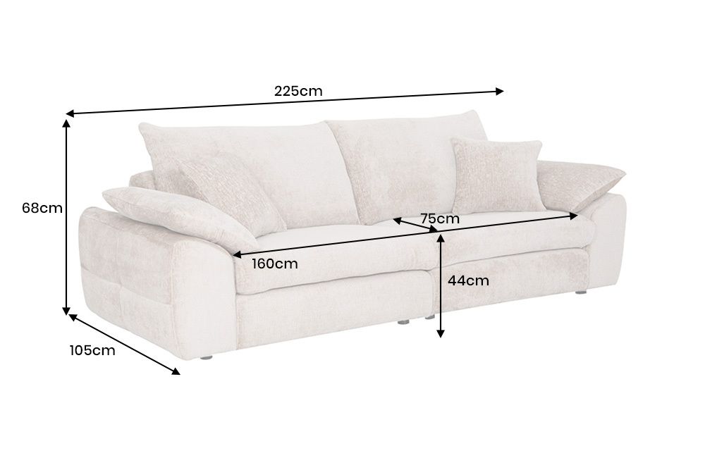 Stilvolles Sofa SOHO 225cm beige Chenille 3-Sitzer Couch mit Wellenunterfederung