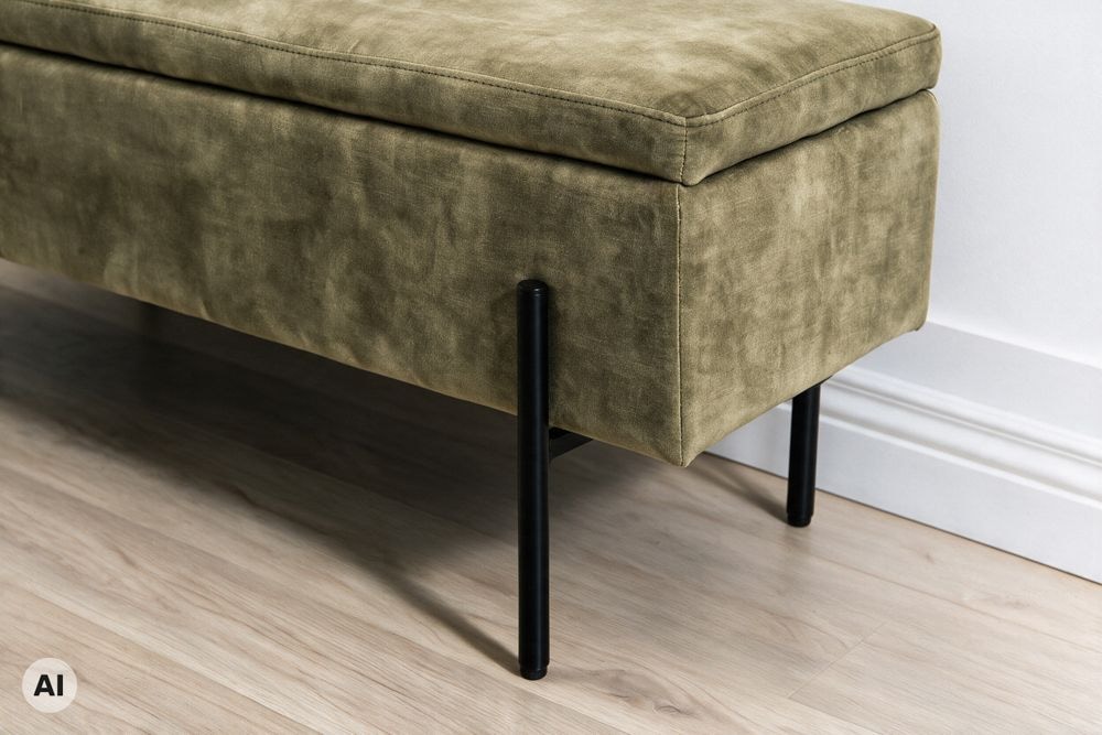 Truhenbank LOFT 100cm grün Samt Sitzbank mit Stauraum schwarz Metall