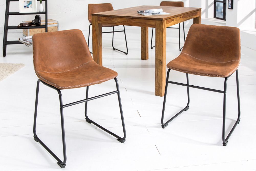 Industrial Design Stuhl DJANGO vintage braun mit Eisengestell