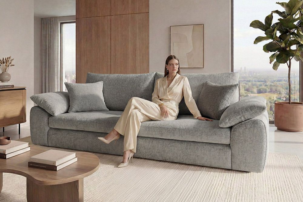 Stilvolles Big Sofa SOHO 260cm grau Chenille 4-Sitzer Couch mit Wellenunterfederung