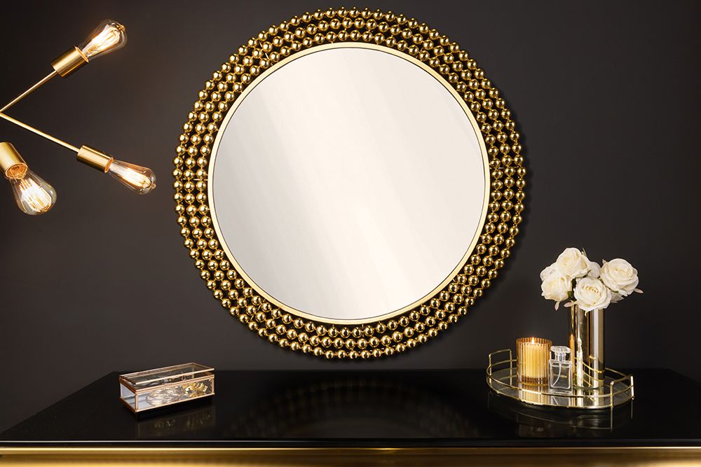 Runder Wandspiegel PEARLS 75cm gold Metall