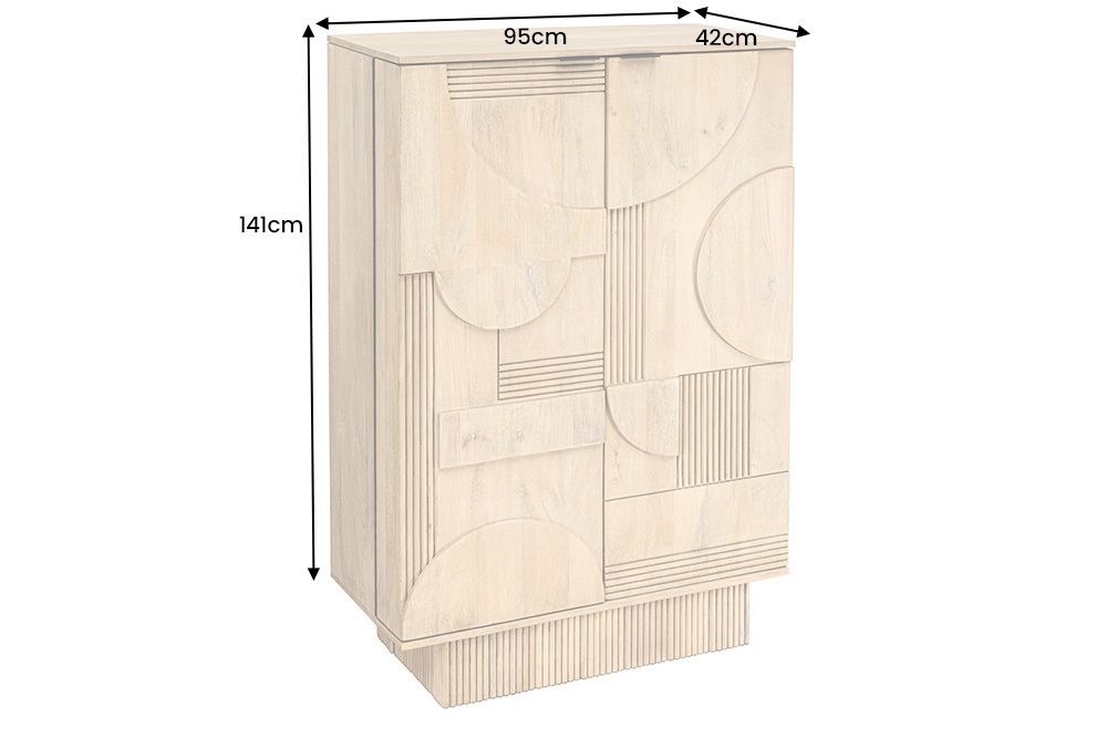 Design Barschrank ART DECO 140cm weiß gekälkt Mangoholz 3D-Front