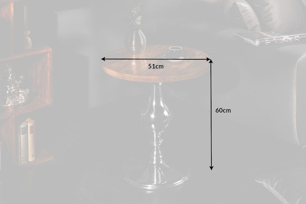 Design Beistelltisch EXTRAVAGANCIA 60cm Mangoholz massiv rund Metall Säulenfuß silber