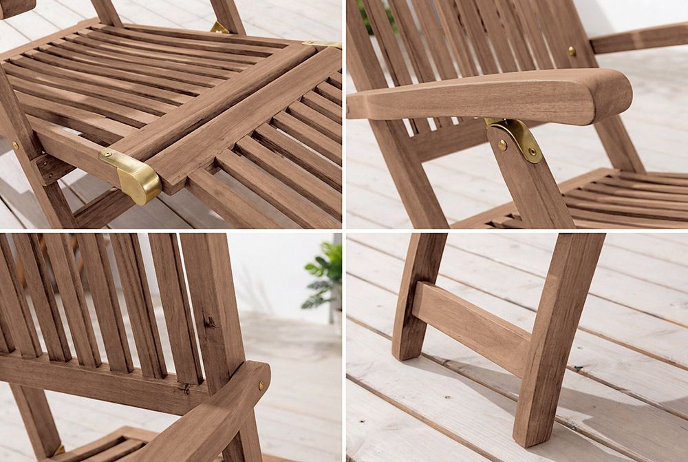 Massive Gartenliege EMPIRE TEAK 175cm natur Teakholz Deckchair verstellbar