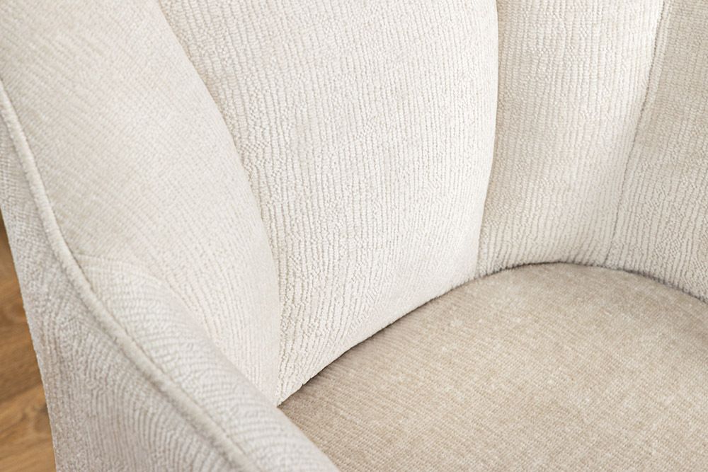 Drehbarer Retro Stuhl AVIGNON beige Chenille schwarze Metallbeine