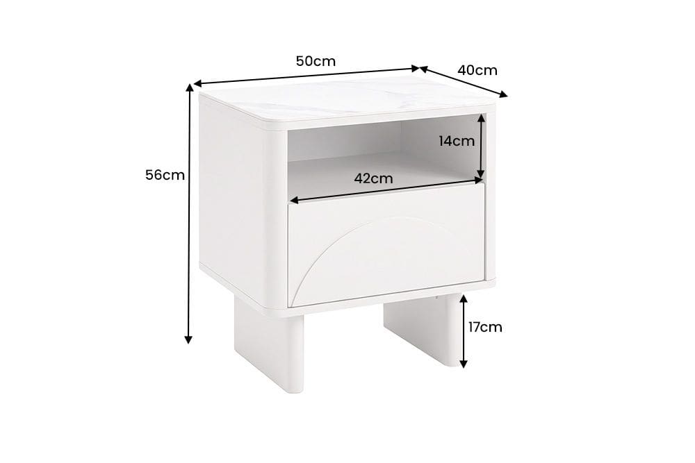 Nachttisch SAVOY 50cm kaschmir beige Keramik Marmor weiß Beistelltisch