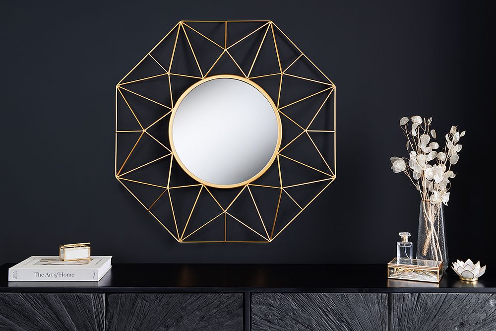 Handgearbeiteter Spiegel DIAMOND L 80cm gold aus Eisen im Retro Design