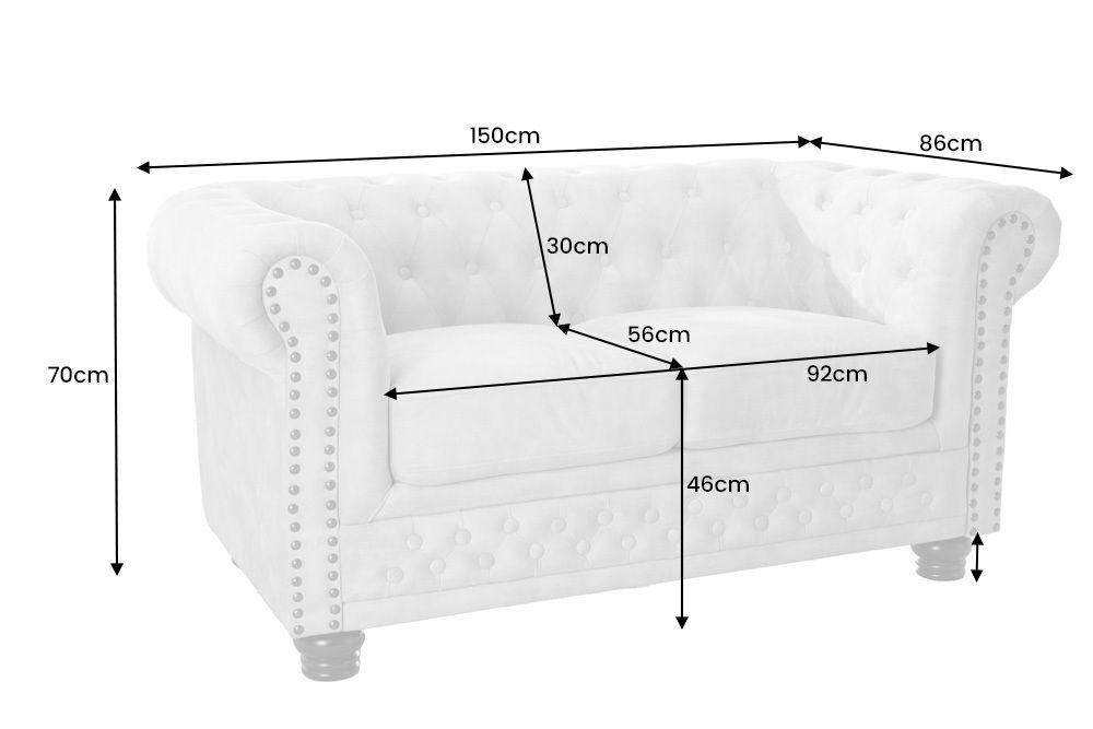 Chesterfield 2-Sitzer Sofa 150cm champagner beige Samt Federkern Knopfheftung